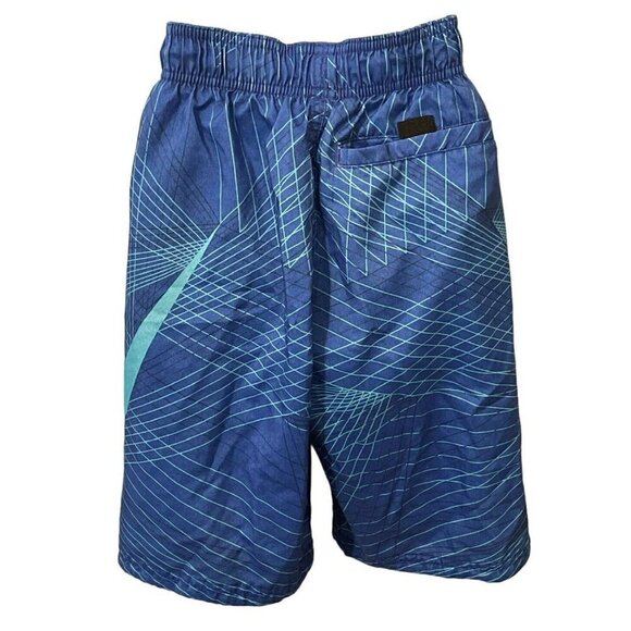 Nike Boys Swoosh Geometric Swim Shorts Size S Blue Logo Drawstring Elastic Waist - Picture 5 of 9